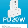 Oneplug 3-Outlet T-Shaped Extension Socket With USB