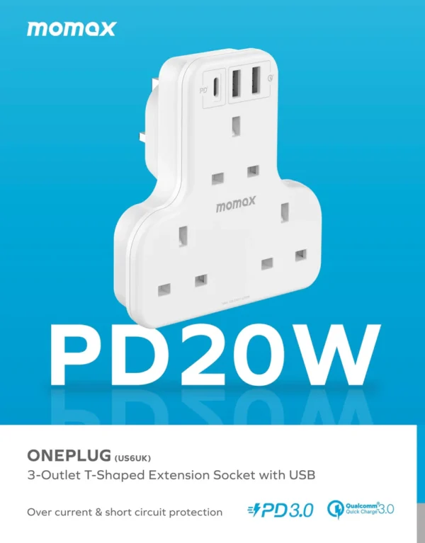⁦Oneplug 3-Outlet T-Shaped Extension Socket With USB⁩ - الصورة ⁦5⁩