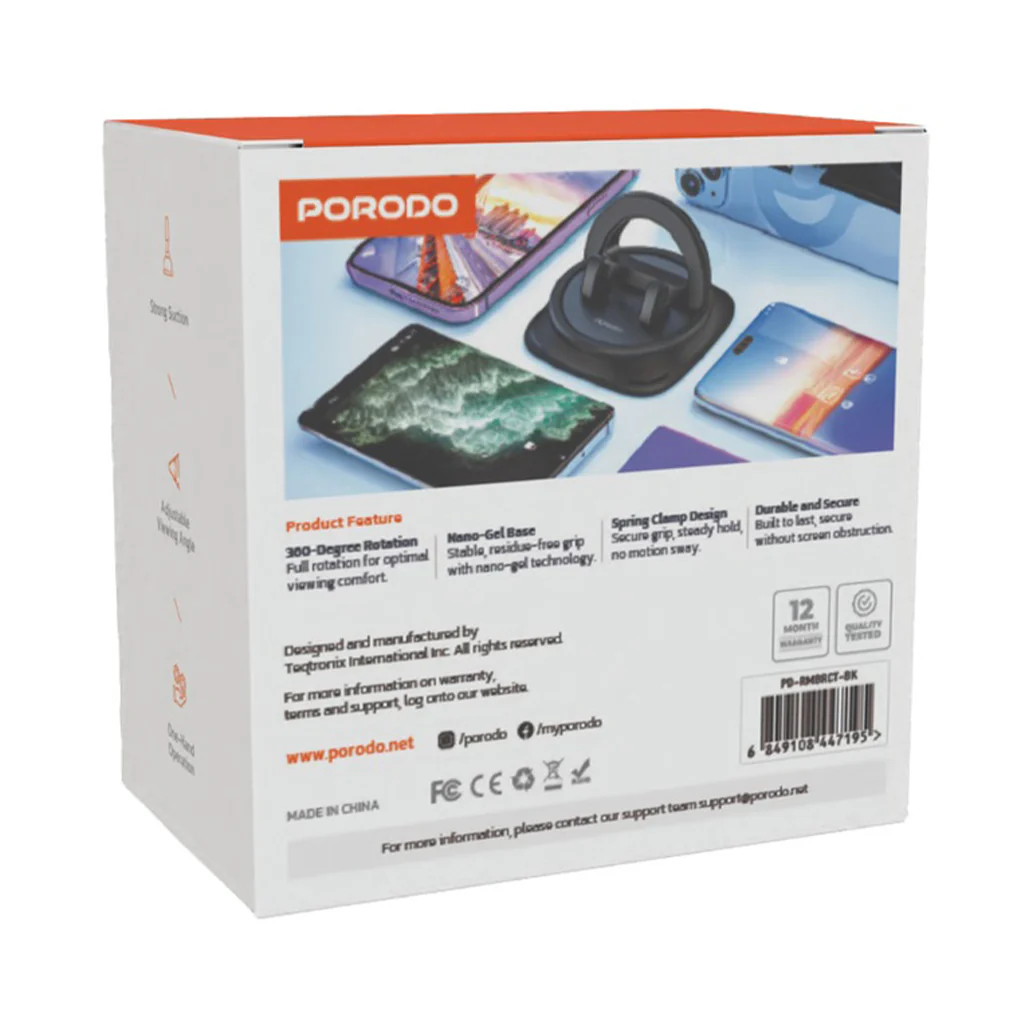 Porodo Rotatable Mobile Phone and Tablet Bracket with 360° Rotation - الصورة 3