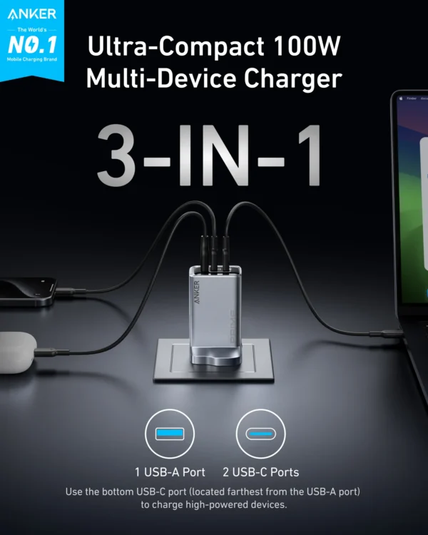 ⁦Anker Prime Charger (100W 3 Ports GaN)⁩ - الصورة ⁦6⁩