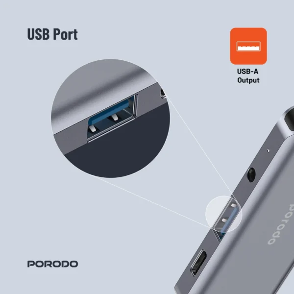 ⁦Porodo 4in1 USB-C Hub Type-C PD 100W HDMI USB 3.5mm Aux⁩ - الصورة ⁦4⁩