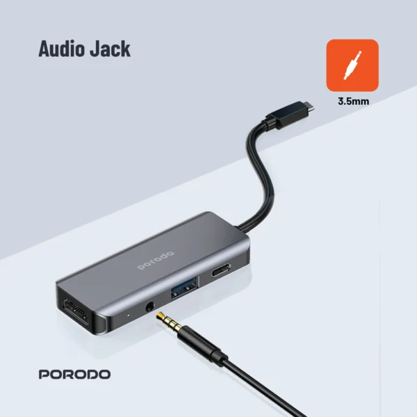 ⁦Porodo 4in1 USB-C Hub Type-C PD 100W HDMI USB 3.5mm Aux⁩ - الصورة ⁦3⁩