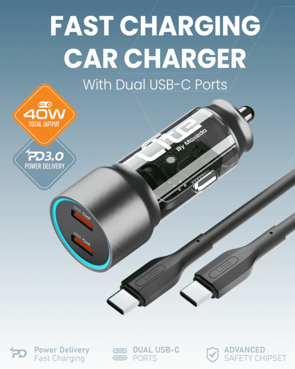 ⁦Moxedo Lite 40W Car Charger PD 3.0 Dual USB-C Ports⁩ - الصورة ⁦4⁩