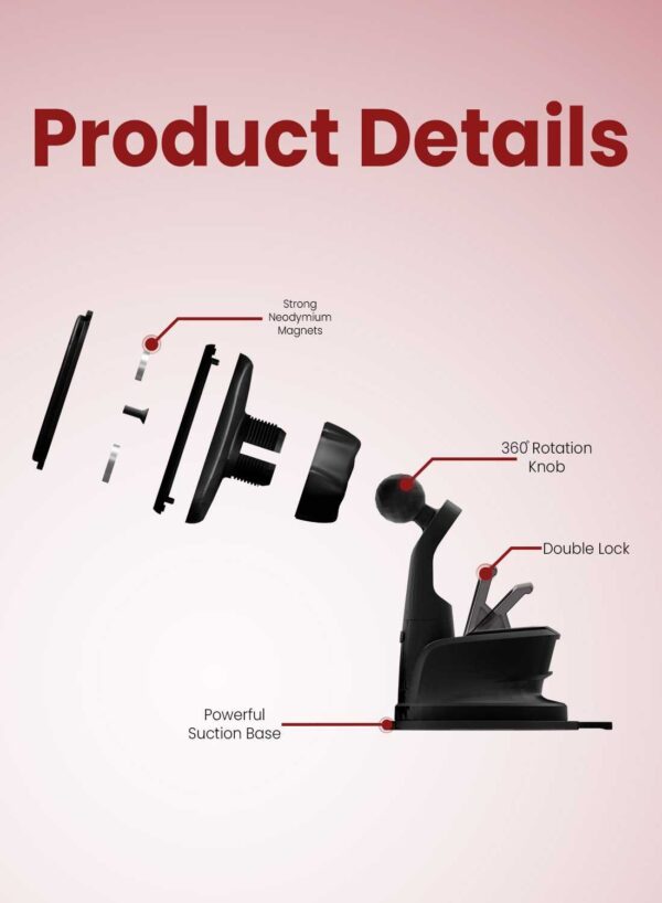 ⁦Moxedo Magnetic Car Mount Phone Holder Suction Base⁩ - الصورة ⁦7⁩