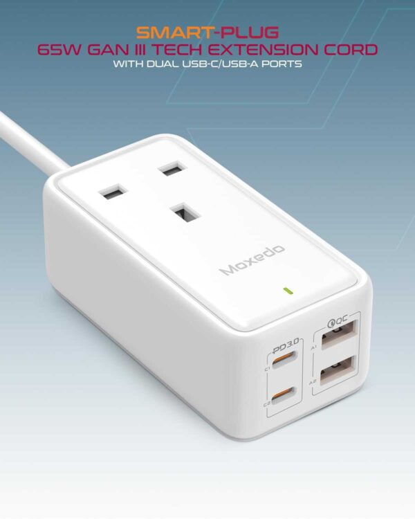 ⁦Moxedo Smart-Plug 65W GaN III Tech Extension Cord⁩ - الصورة ⁦7⁩