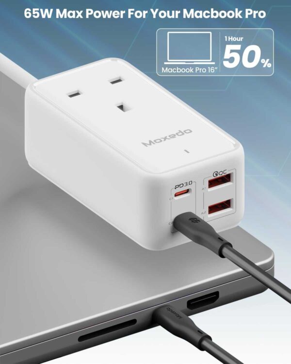 ⁦Moxedo Smart-Plug 65W GaN III Tech Extension Cord⁩ - الصورة ⁦5⁩