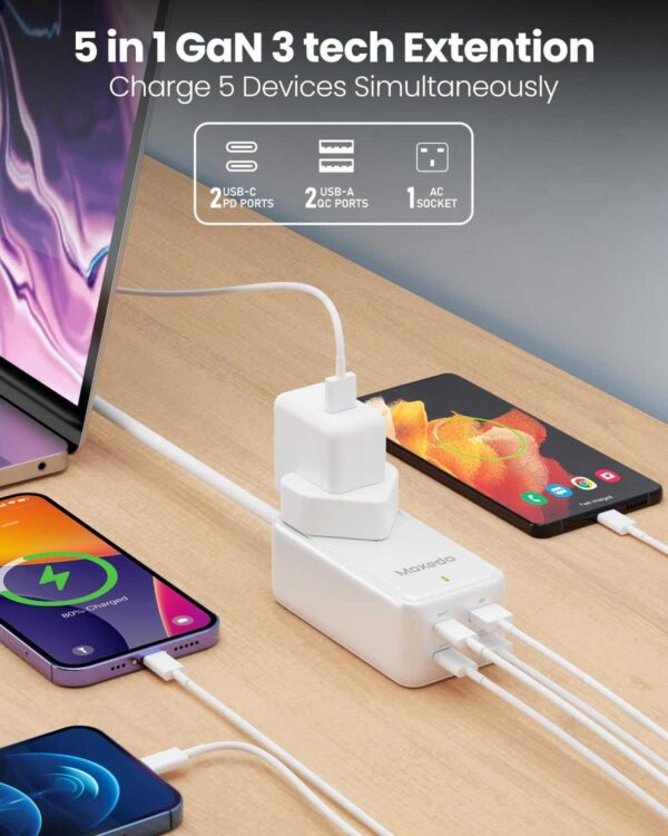 ⁦Moxedo Smart-Plug 65W GaN III Tech Extension Cord⁩ - الصورة ⁦3⁩