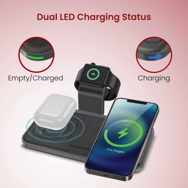 ⁦Moxedo 3 in 1 15W Wireless Charging Station Compatible⁩ - الصورة ⁦3⁩