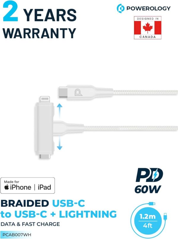 ⁦Powerology MFi Braided USB-C to USB-C + Lightning⁩ - الصورة ⁦2⁩