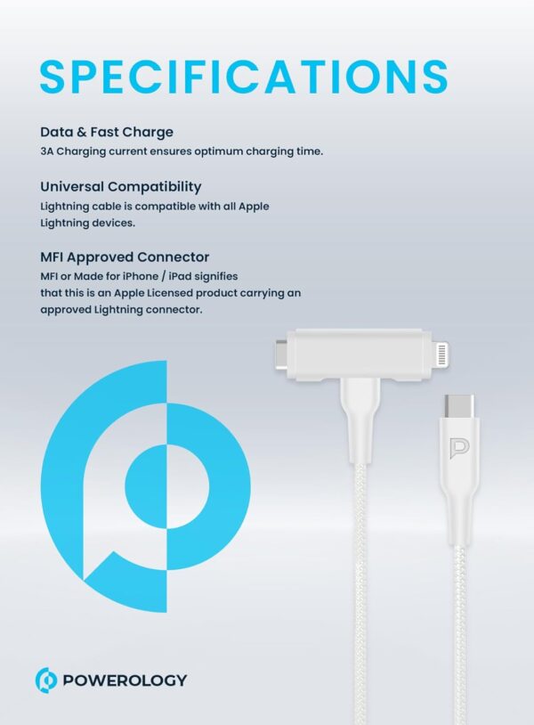 ⁦Powerology MFi Braided USB-C to USB-C + Lightning⁩ - الصورة ⁦8⁩