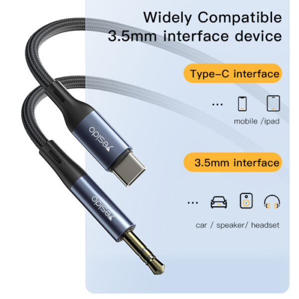 ⁦YAU36 Nylon Braid USB TC To 3.5mm Pin Audio Cable⁩ - الصورة ⁦3⁩