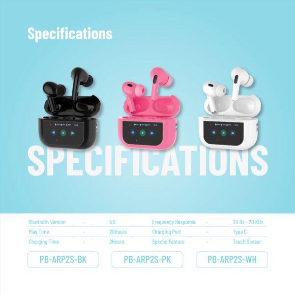 ⁦Porodo Blue Earbuds Pro2 Touch Display⁩ - الصورة ⁦6⁩