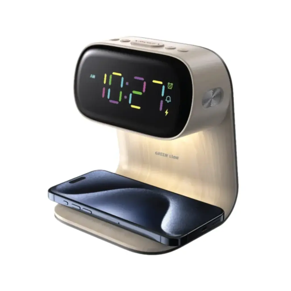 Green Lion Bedside Clock with Wireless Charger
